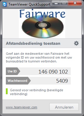 TeamViewer voor ondersteuning door de Fairware Helpdesk